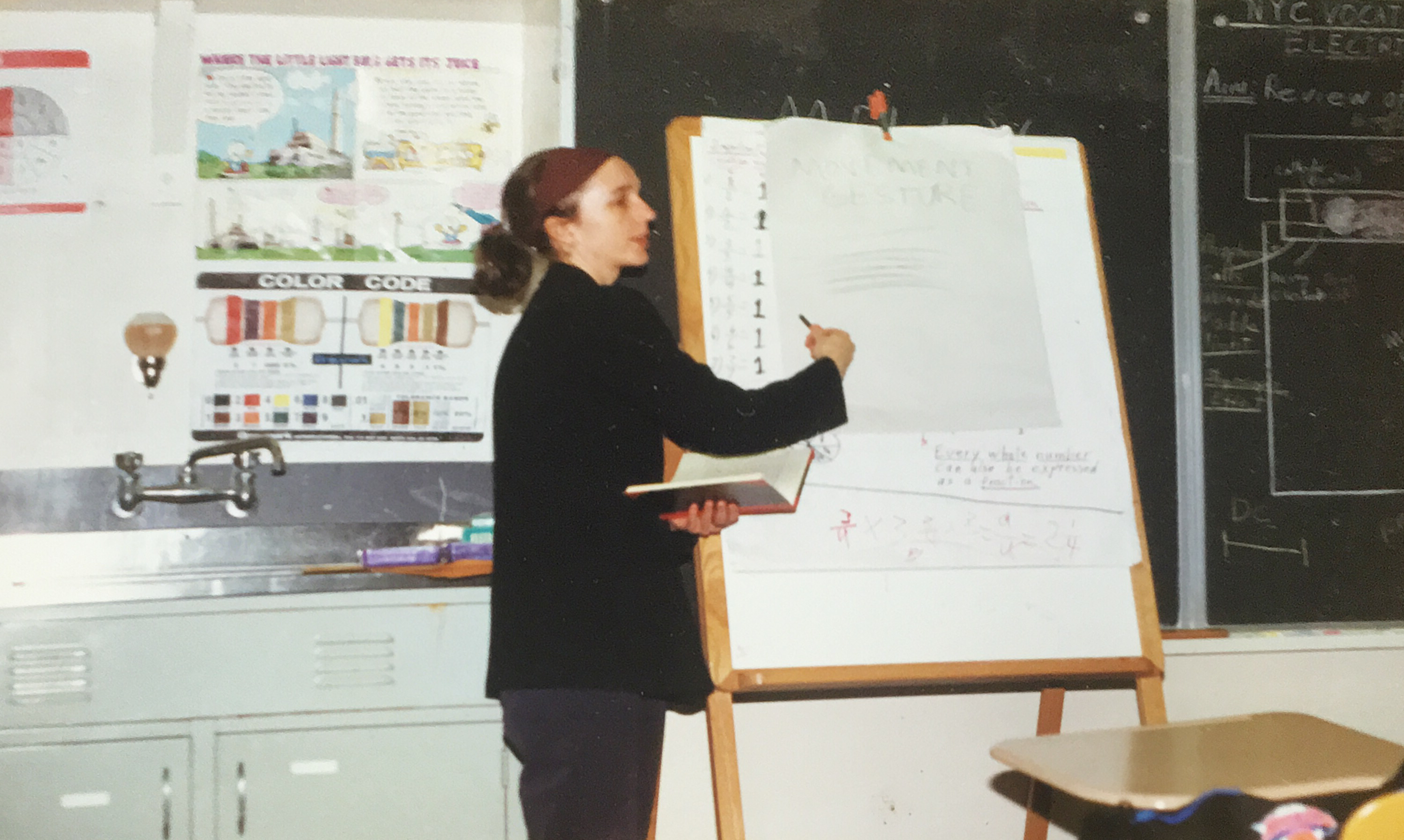 Molly Barker at an easel in front of class.