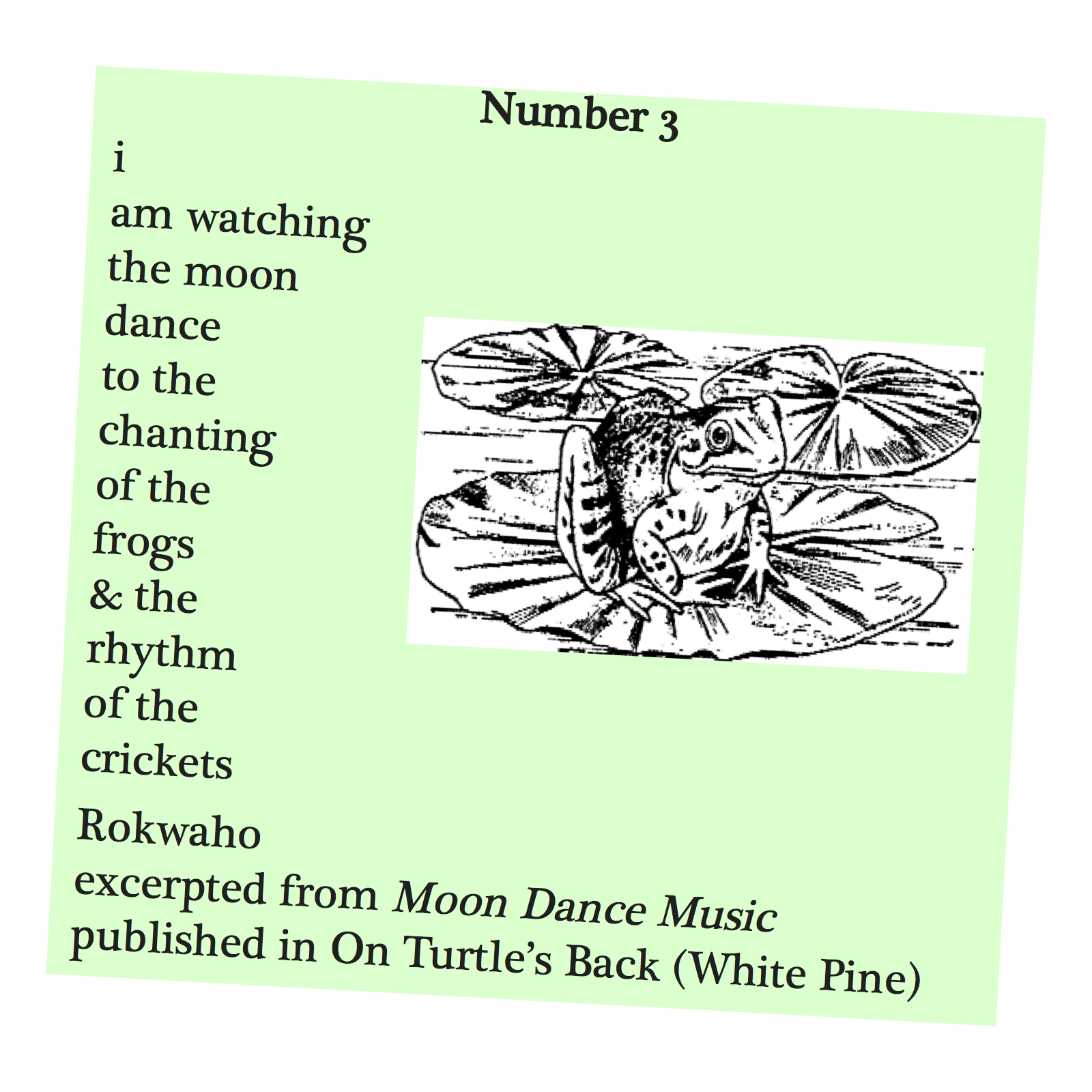 i am watching the moon dance to the chanting of the frogs and the rhythm of the crickets
